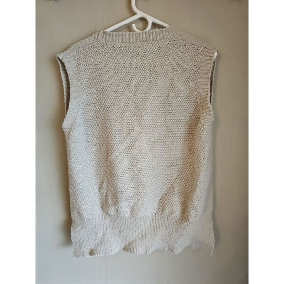 Solid V Neck Sweater Vest Sleeveless Dipped Hem Fall Layering Chunky Knit Large - Picture 4 of 4